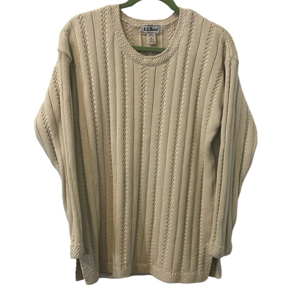 LL Bean Cable Knit 100% Cotton Pullover Sweater Womens Small Made in Scotland